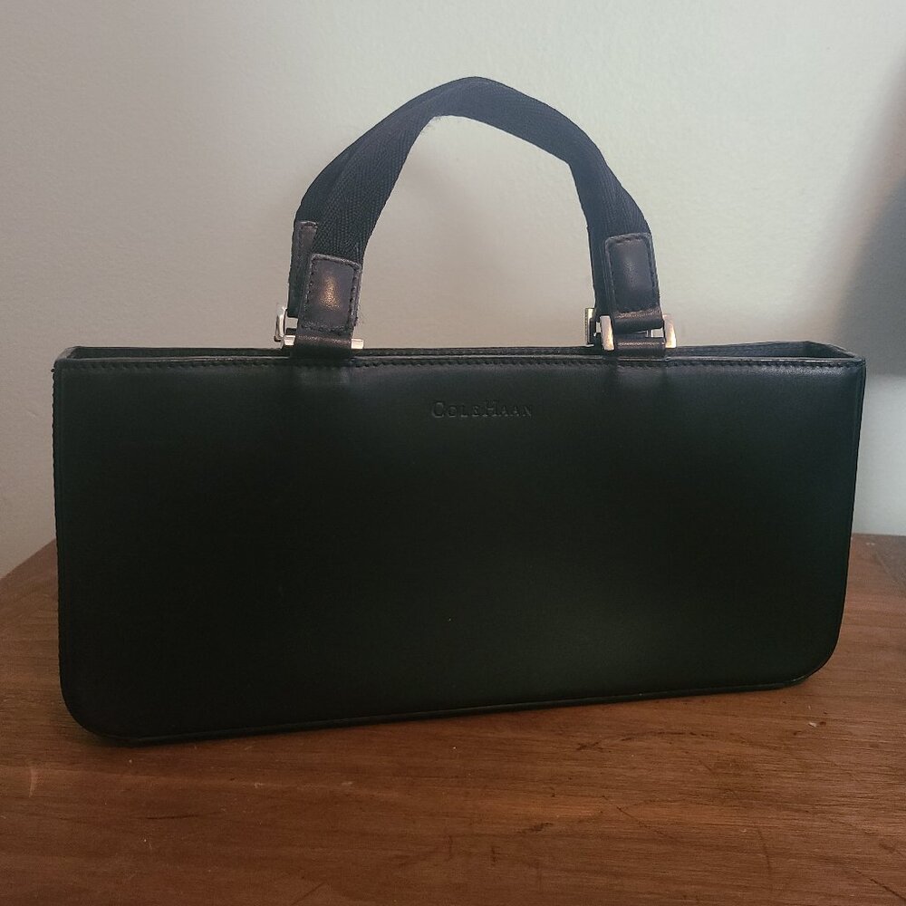 Cole Haan Black Leather East West Top Handle Baguette Handbag Purse Tote